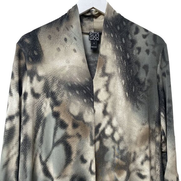 CLARA SUN WOO Tunic Top Small Stretch Jersey Artsy Modern Gray Print 3/4 sleeve - Picture 3 of 11